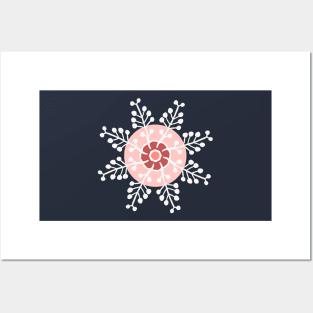 seamless pattern with snowflakes on light pink Posters and Art